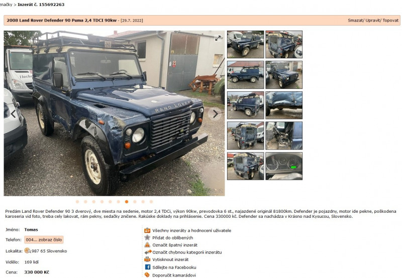 Land Rover Defender 90 Puma 2,4 TDCI 90kw inzerát Bazoš.jpg